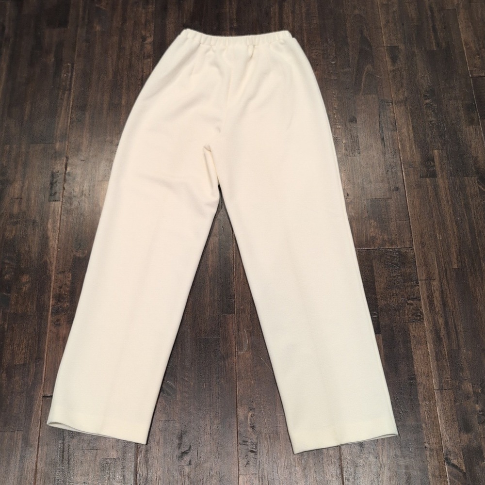 Vintage Devon Cream Waffle Knit‎ Pleated Straight Leg Pants Women M 12 Union USA